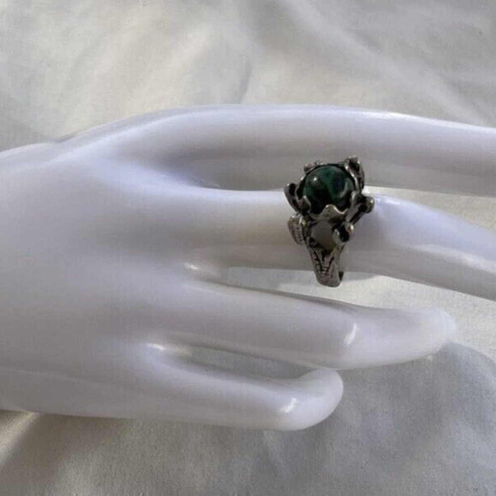 Vintage Old Pawn Dark Green Turquoise Southwest Sterling Silver Ring Sz Adj 6 - Picture 3 of 13